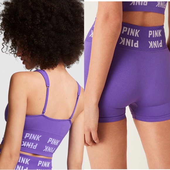VS Pink seamless 3” high waist shorties & matching seamless scoop neck sport bra - Picture 2 of 12